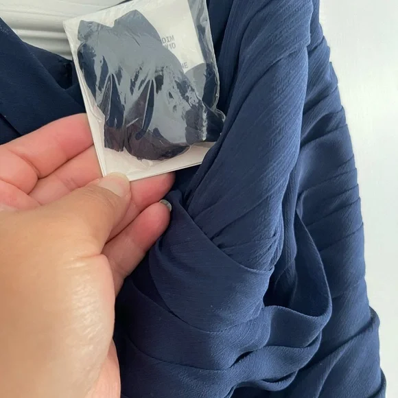 David’s Bridal Crinkle Chiffon Dress with Cascade Skirt, Color Marine, Size 18 - Picture 10 of 11